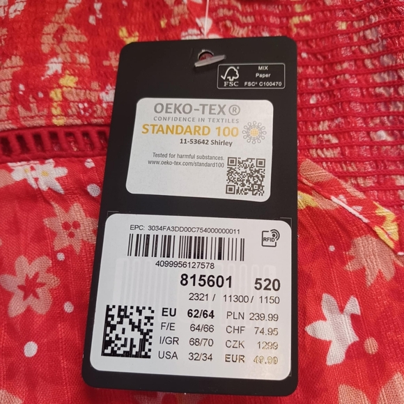 Ulla Popken Red/Wht Floral Tunic Top Womens US SZ 32/34‎ V-Neck Short Sleeve NWT - Picture 4 of 7